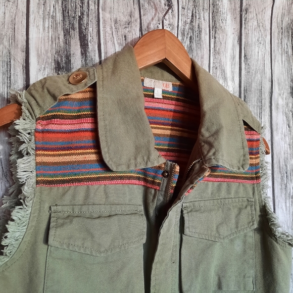 GB Edgy Cotton Canvas Military Green Serape Punk Country Vest - Picture 6 of 12